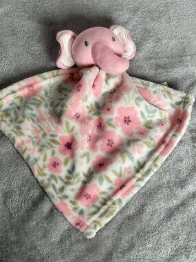 Baby Kiss Pink Floral Elephant Small Plush Lovey Security Blanket Baby Toy